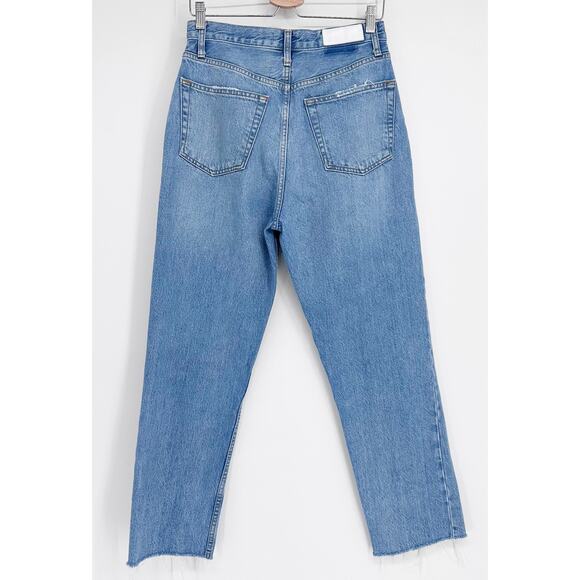 Re/Done Blue High Waisted 70s Ultra Stove Pipe Raw Hem Straight Leg Jeans Sz 28 - Picture 3 of 7
